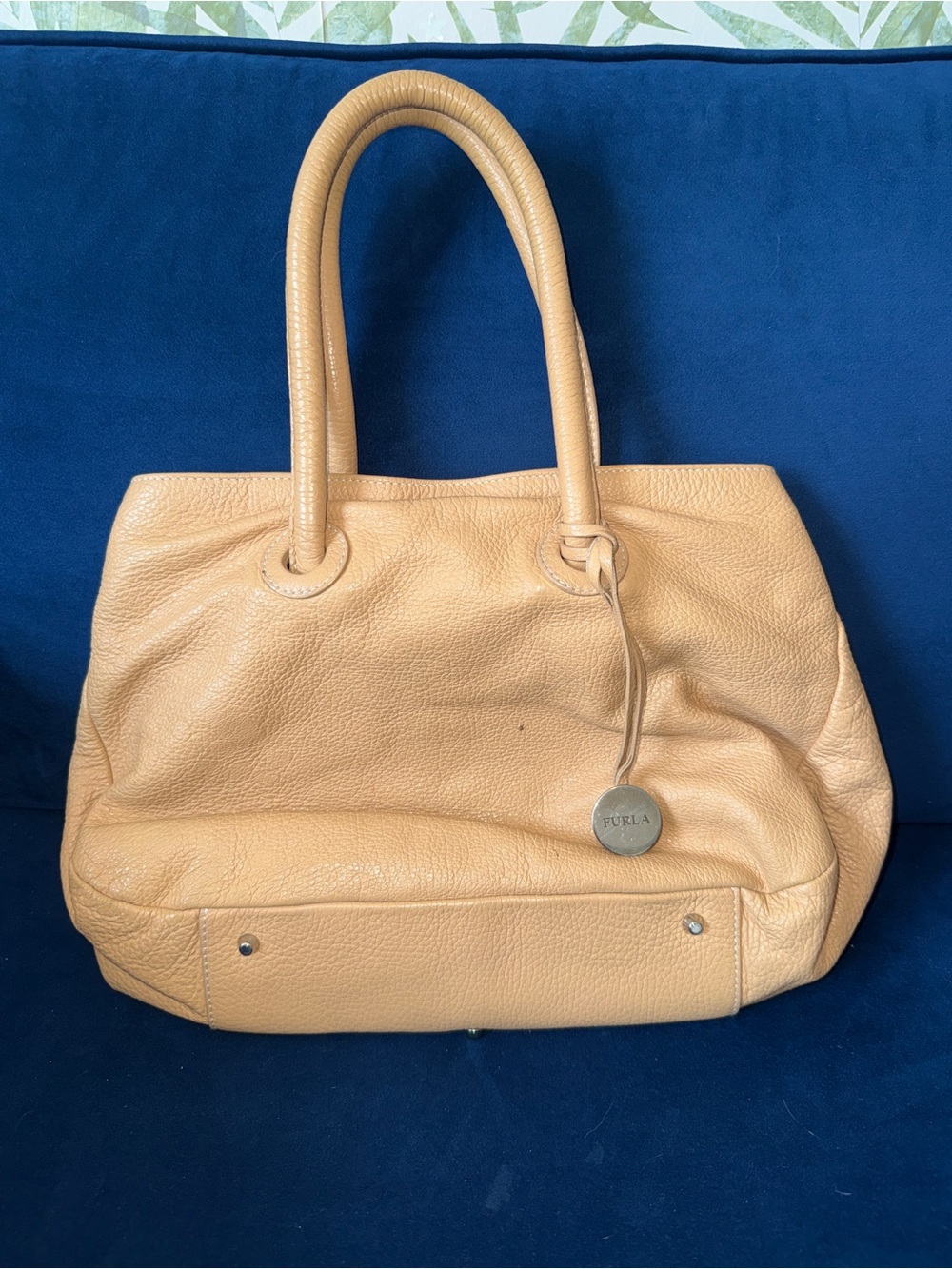 Furla Beige Pebbled Leather Shoulder Bag